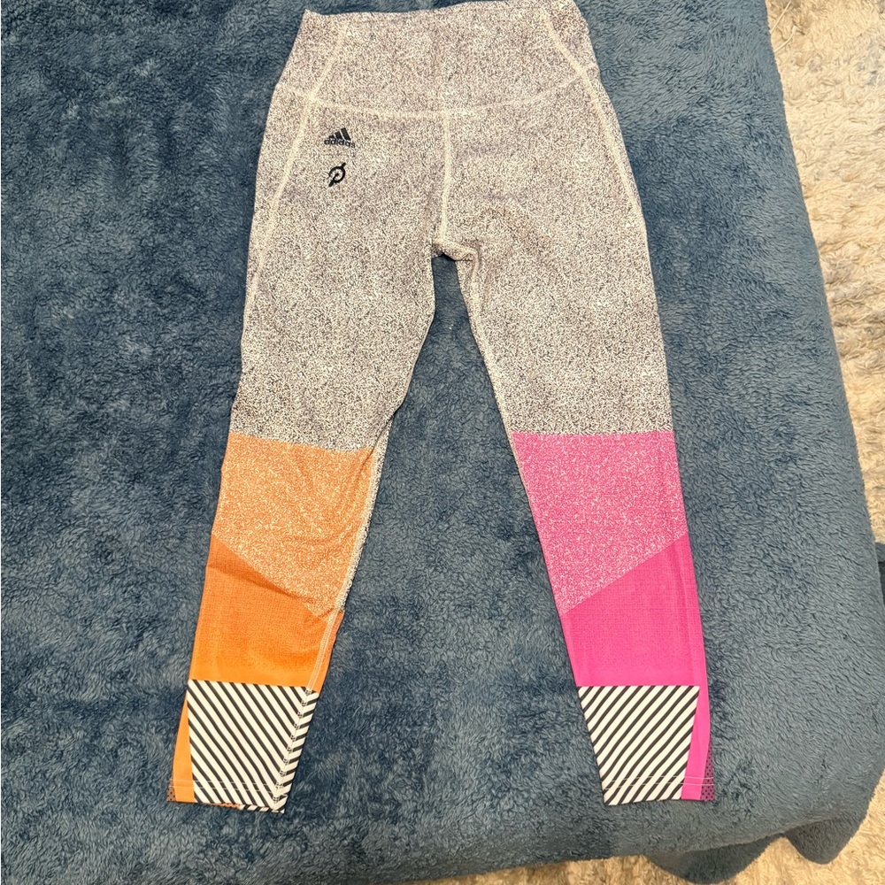 Adidas x Peloton Colorblock Leggings - Pink, Orange, and Gray